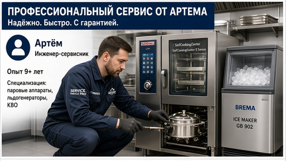 Экстренный ремонт пароконвектомата Rational и льдогенератора Brema инженером в ресторане Краснодара
