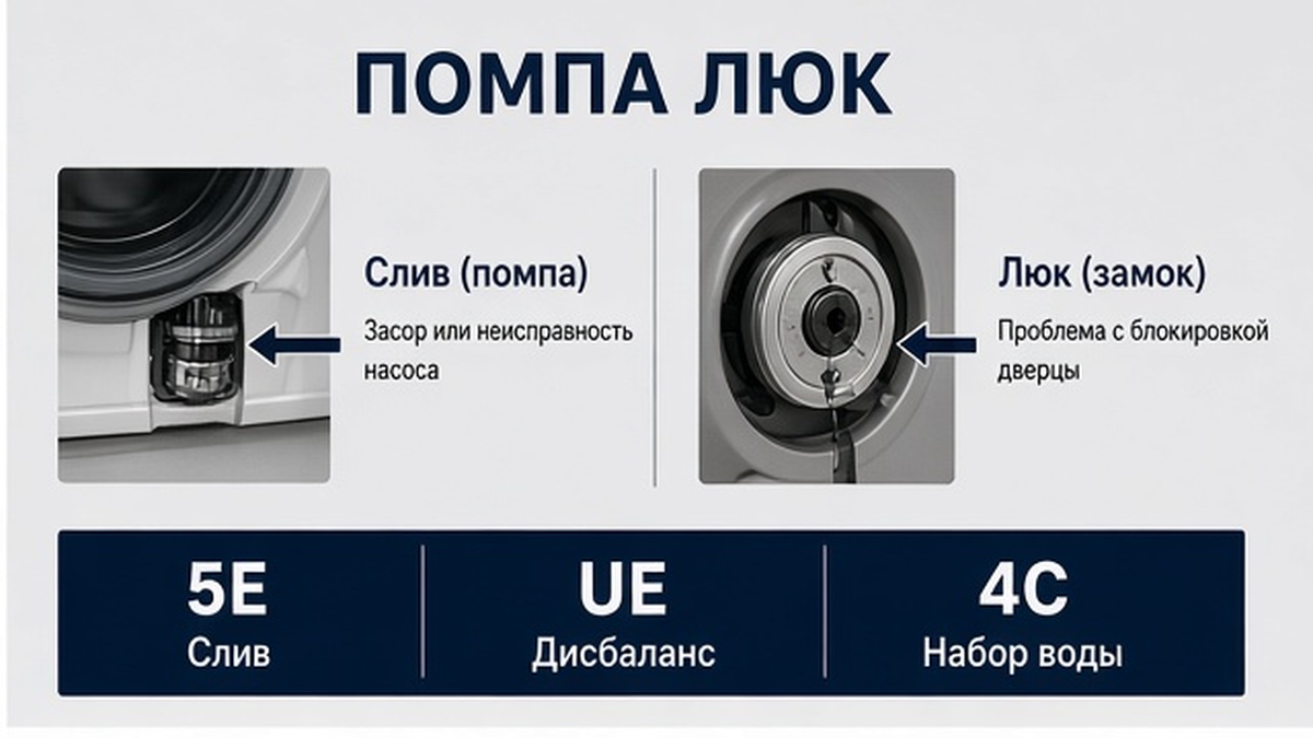 Коды Samsung 5E UE DE 4C на стиральной машине